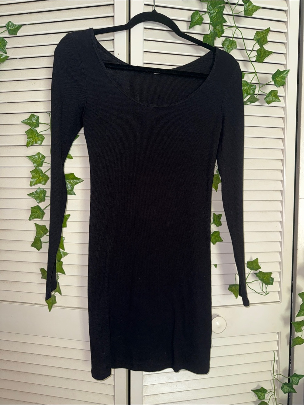 Wide Neck Ribbed Long Sleeve Mini Dress
